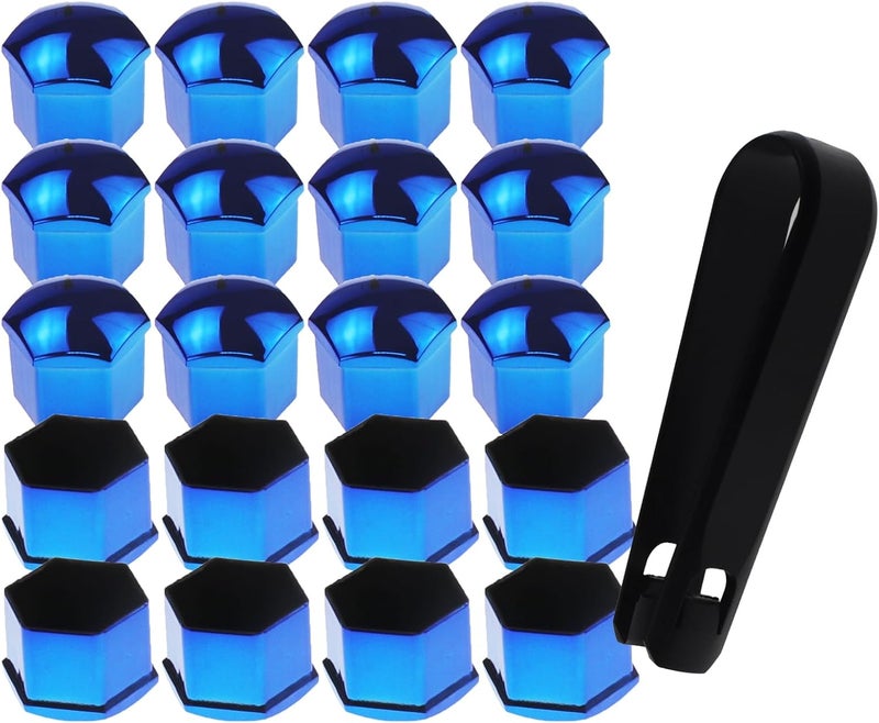 Nihfien 20 Pcs Wheel Lug Nut Covers, 21mm Universal Anti-Rust Car Tire Nut Caps, Hexagonal Plastic Tire Bolt Caps with Removal Tool (Blue) - Image 2
